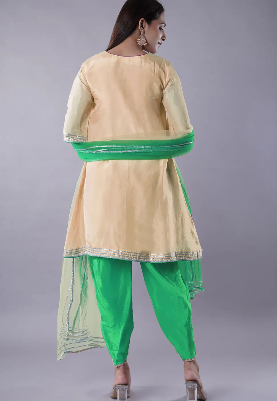 Embroidered Uppada Silk Punjabi Suit in Beige