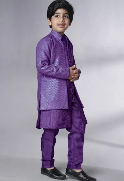 Embroidered Uppada Silk Sherwani in Purple