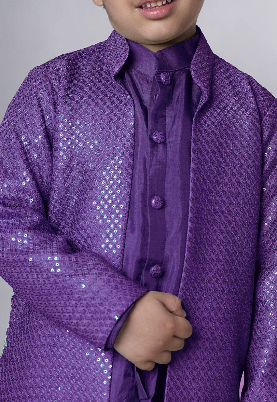Embroidered Uppada Silk Sherwani in Purple
