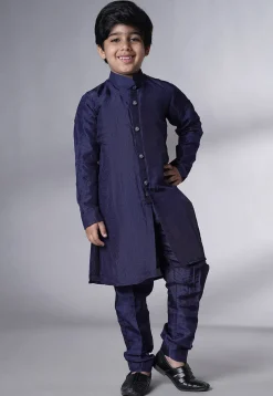 Embroidered Uppada Silk Sherwani in Navy Blue