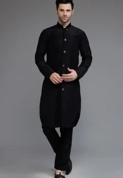 Embroidered Uppada Silk Sherwani in Black
