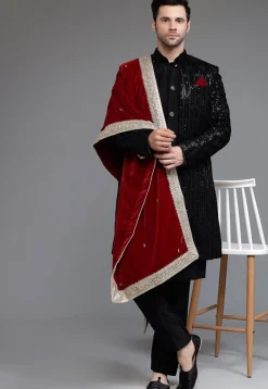 Embroidered Uppada Silk Sherwani in Black