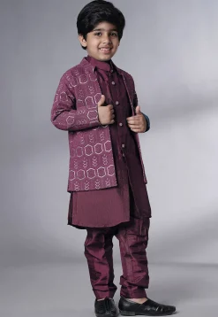 Embroidered Uppada Silk Sherwani in Wine