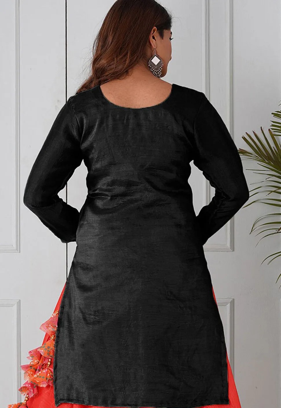Embroidered Uppada Silk Straight Kurta in Black