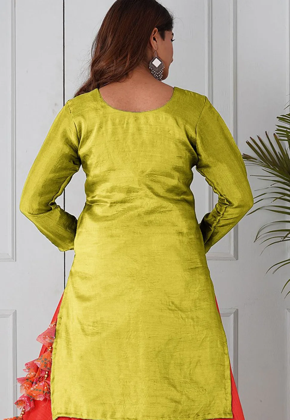 Embroidered Uppada Silk Straight Kurta in Light Olive Green