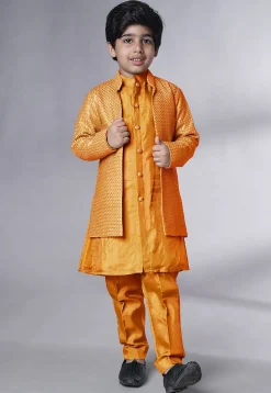 Embroidered Uppada Silk Sherwani in Mustard