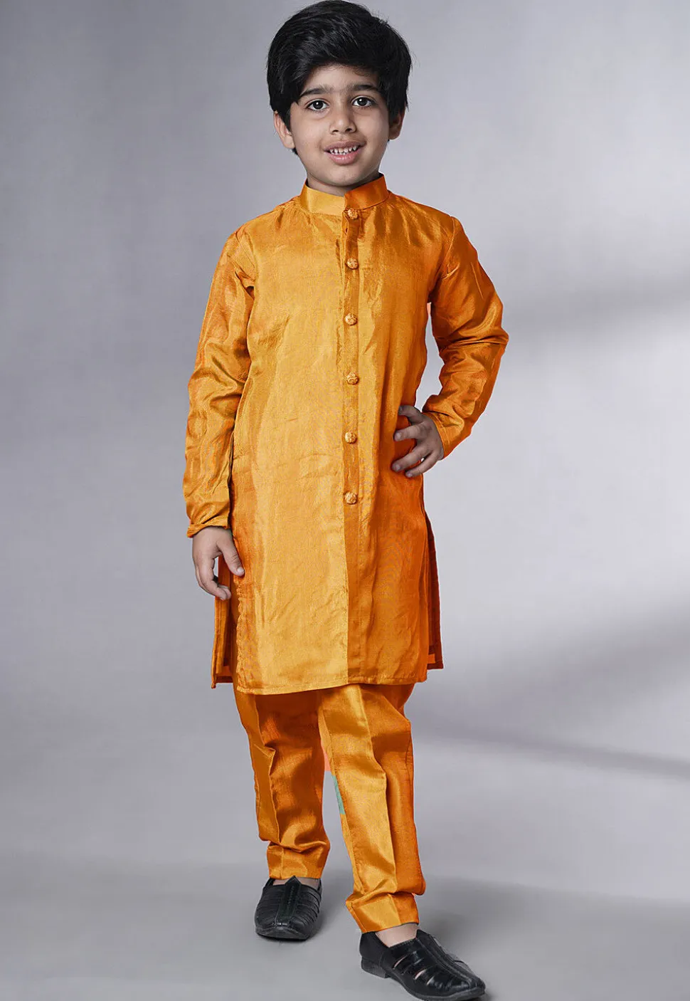 Embroidered Uppada Silk Sherwani in Mustard