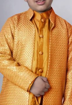 Embroidered Uppada Silk Sherwani in Mustard