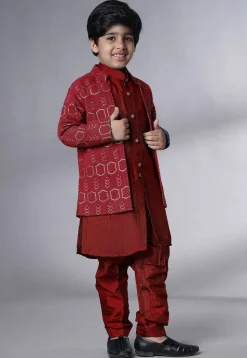 Embroidered Uppada Silk Sherwani in Maroon