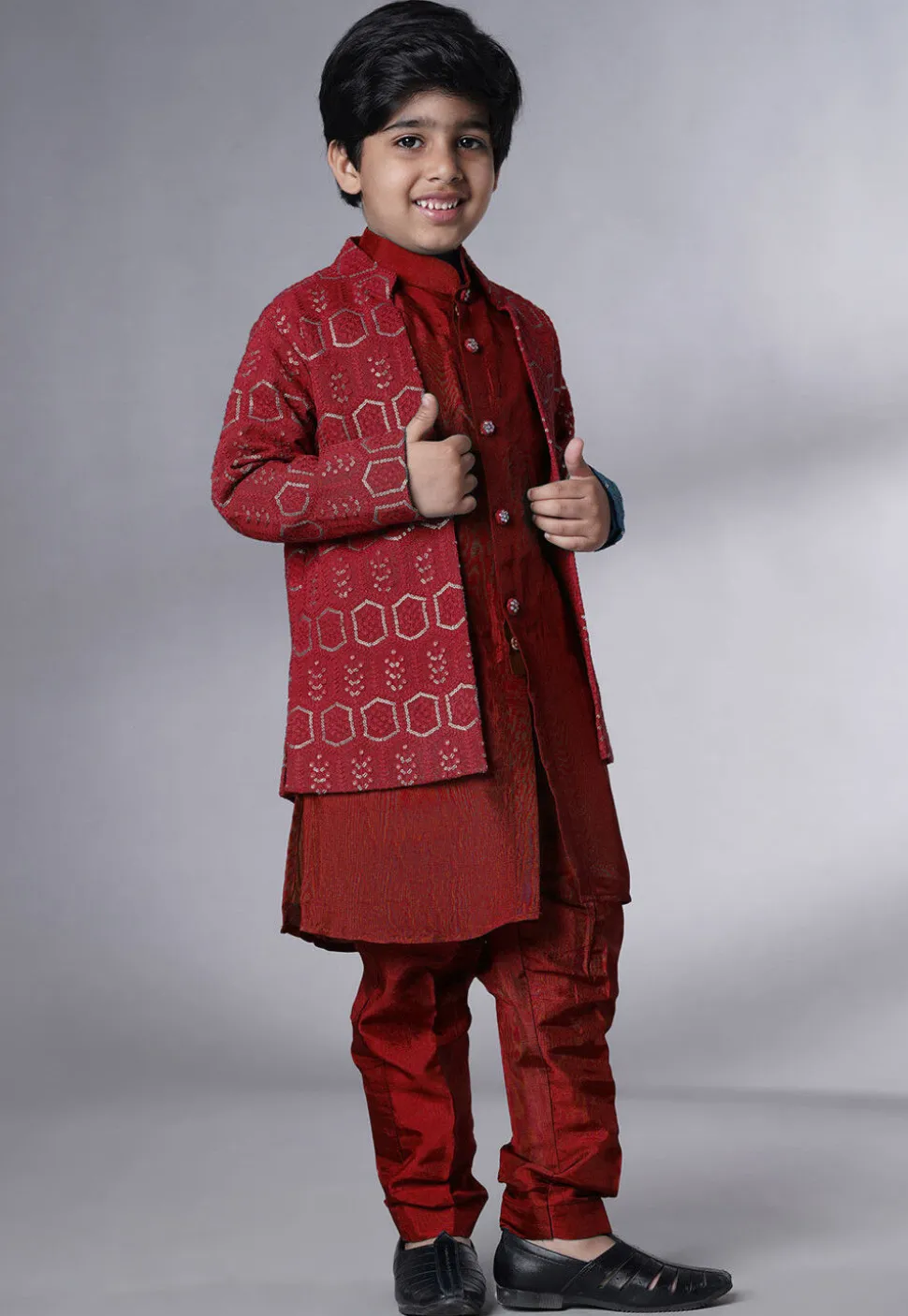 Embroidered Uppada Silk Sherwani in Maroon
