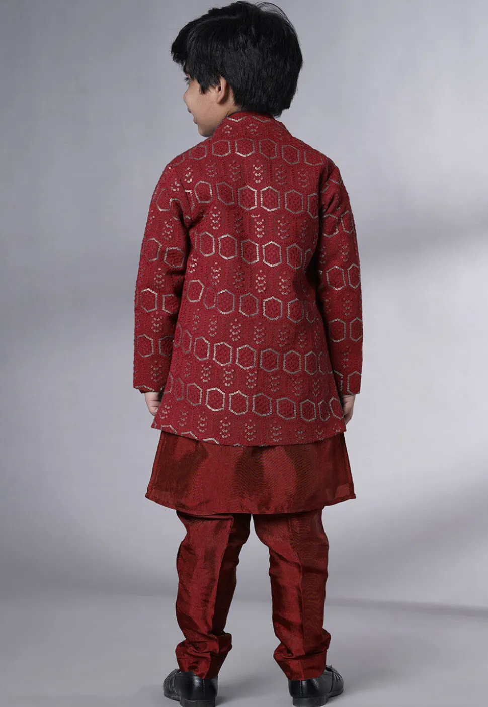 Embroidered Uppada Silk Sherwani in Maroon