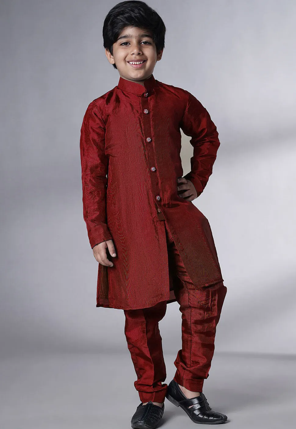 Embroidered Uppada Silk Sherwani in Maroon