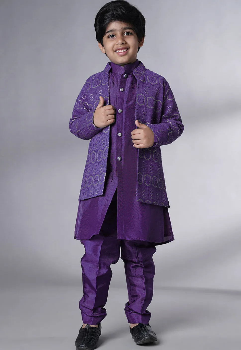 Embroidered Uppada Silk Sherwani in Purple
