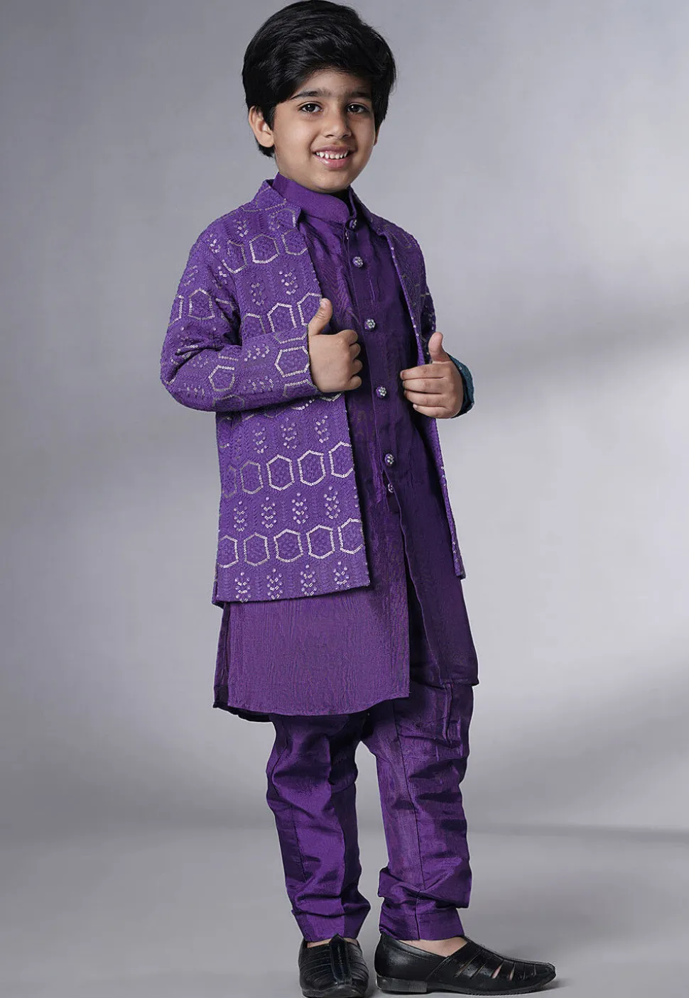 Embroidered Uppada Silk Sherwani in Purple