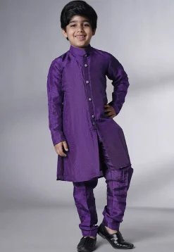 Embroidered Uppada Silk Sherwani in Purple