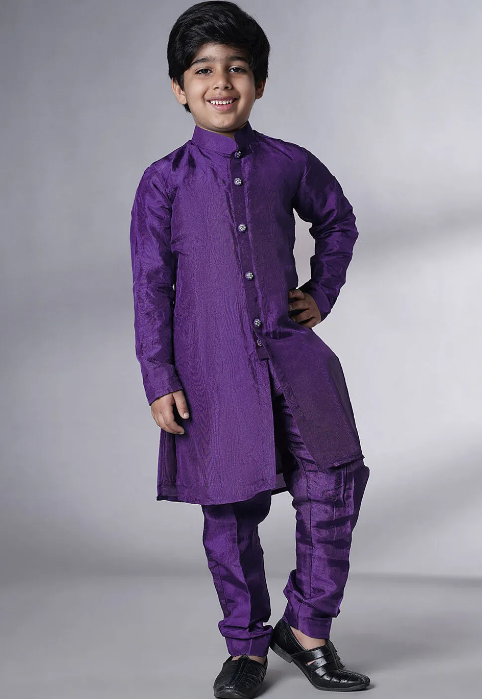 Embroidered Uppada Silk Sherwani in Purple