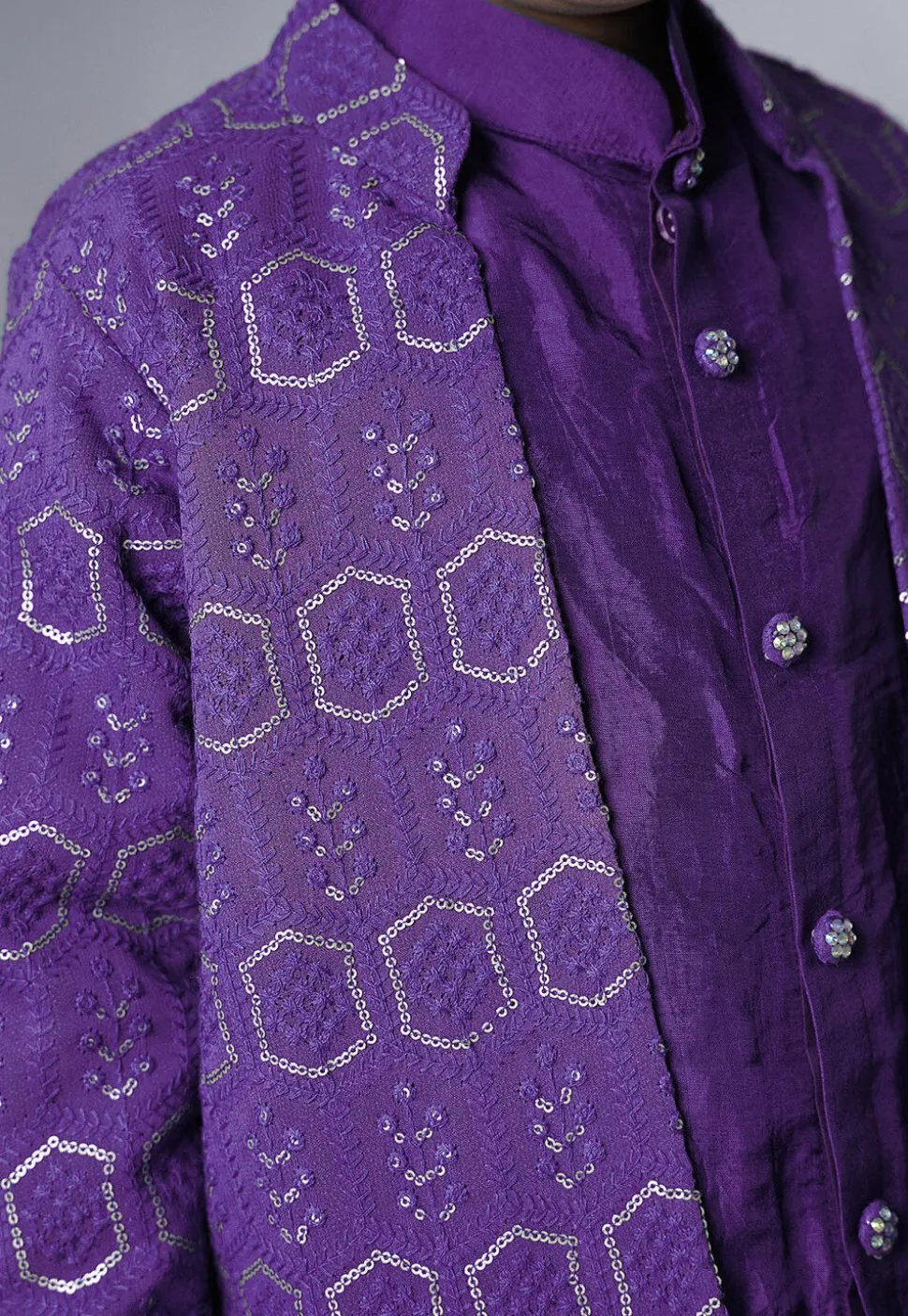 Embroidered Uppada Silk Sherwani in Purple