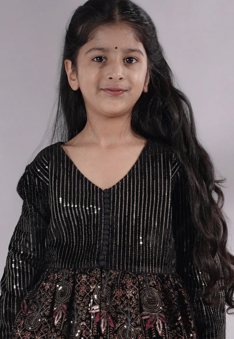 Embroidered Velvet A Line Kurta Set in Black