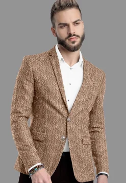 Embroidered Velvet Blazer in Beige