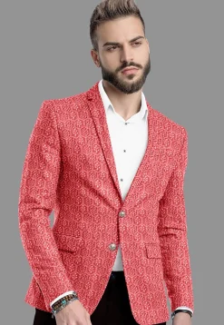 Embroidered Velvet Blazer in Red