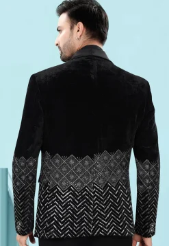 Embroidered Velvet Blazer in Black