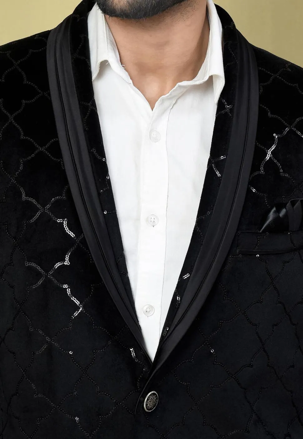 Embroidered Velvet Blazer in Black