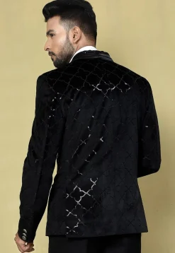 Embroidered Velvet Blazer in Black