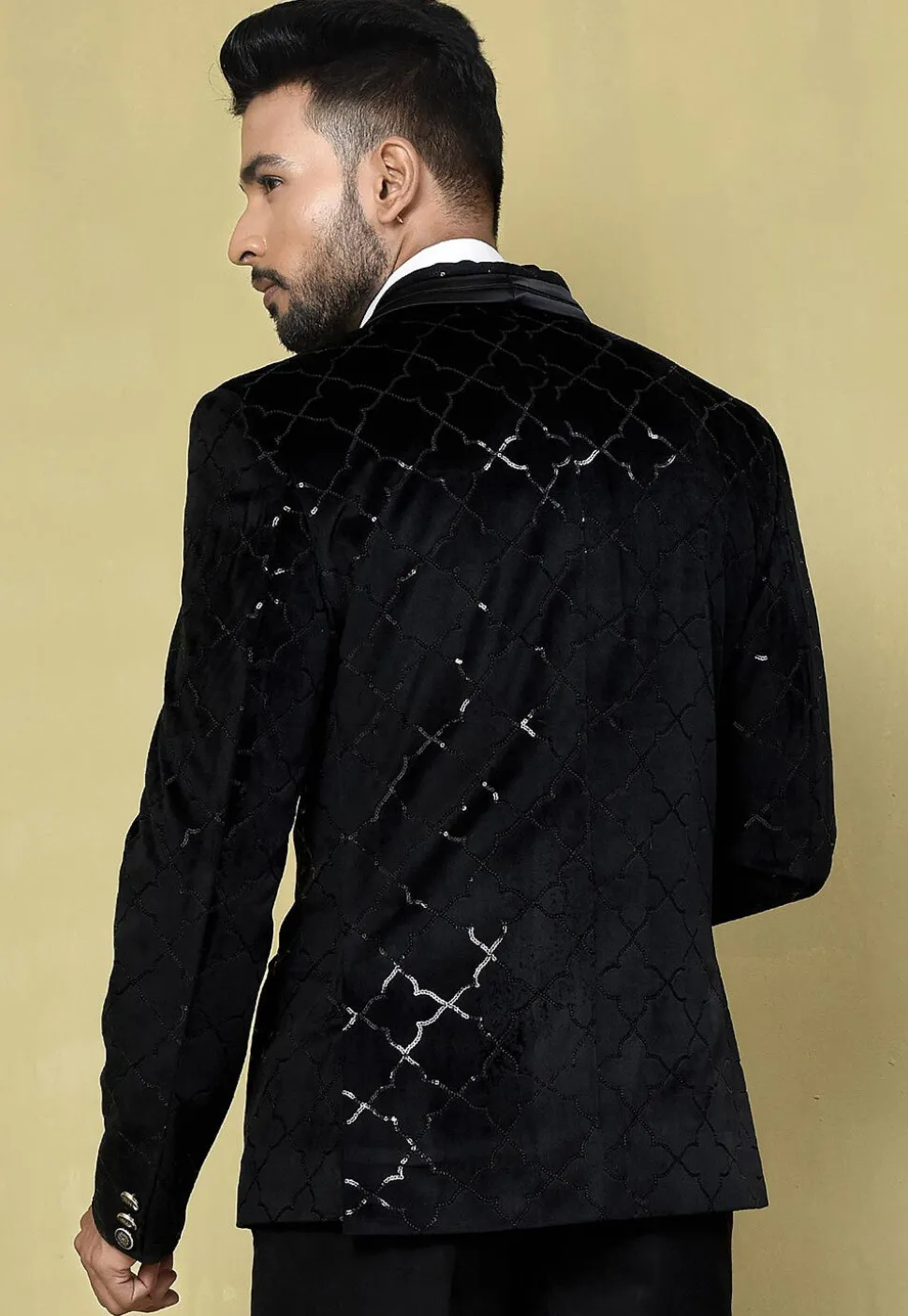 Embroidered Velvet Blazer in Black