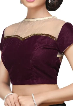 Embroidered Velvet Blouse in Wine