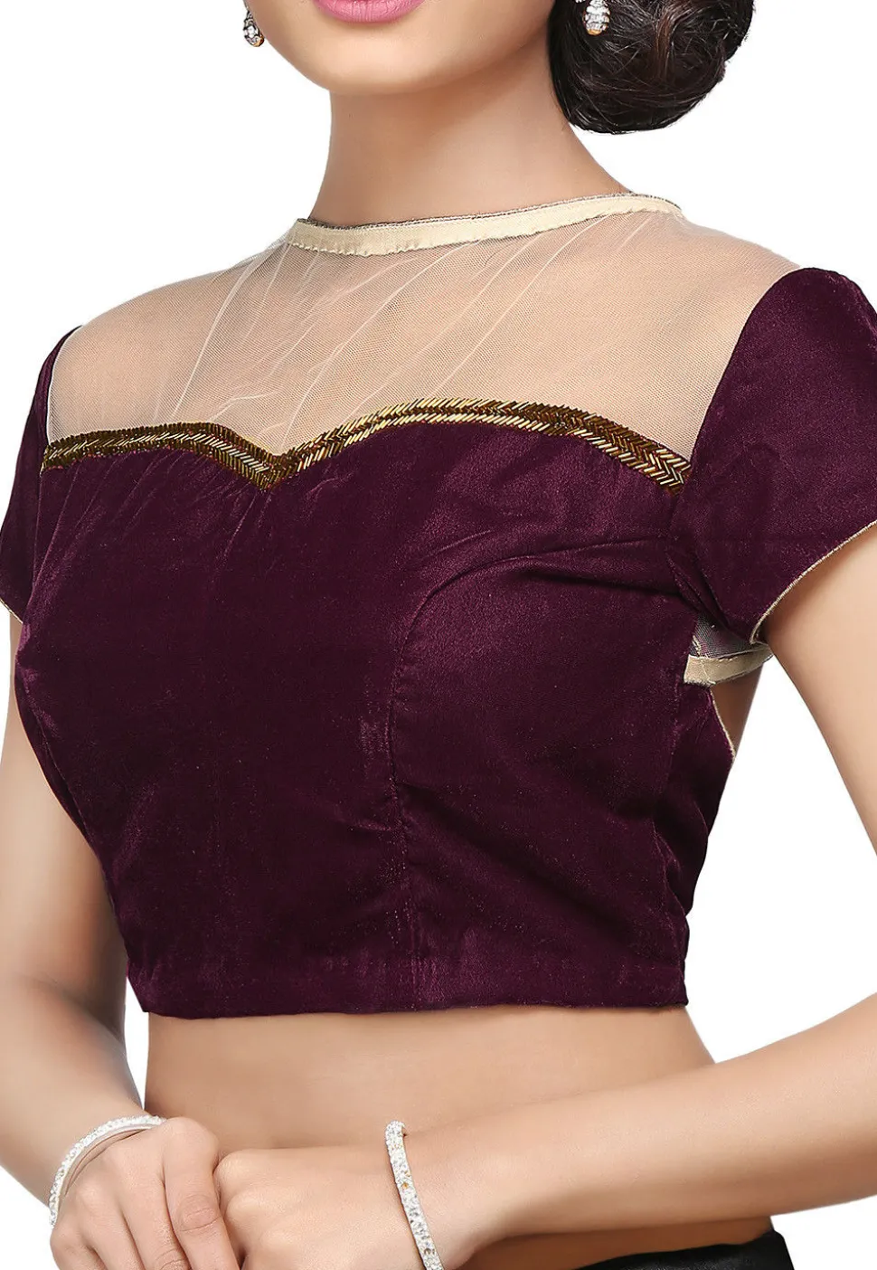 Embroidered Velvet Blouse in Wine