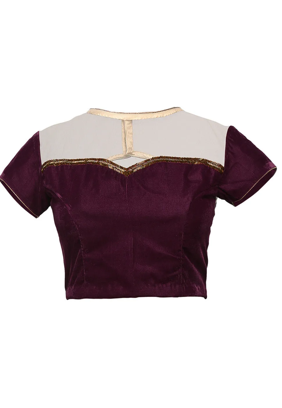 Embroidered Velvet Blouse in Wine