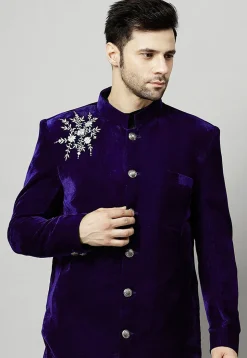 Embroidered Velvet Coat in Dark Purple