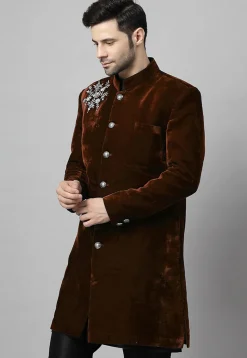 Embroidered Velvet Coat in Brown