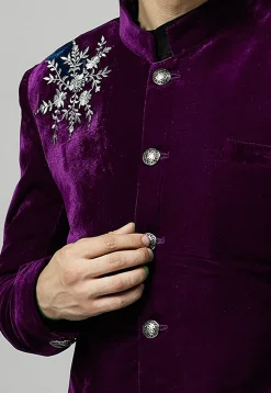 Embroidered Velvet Coat in Wine