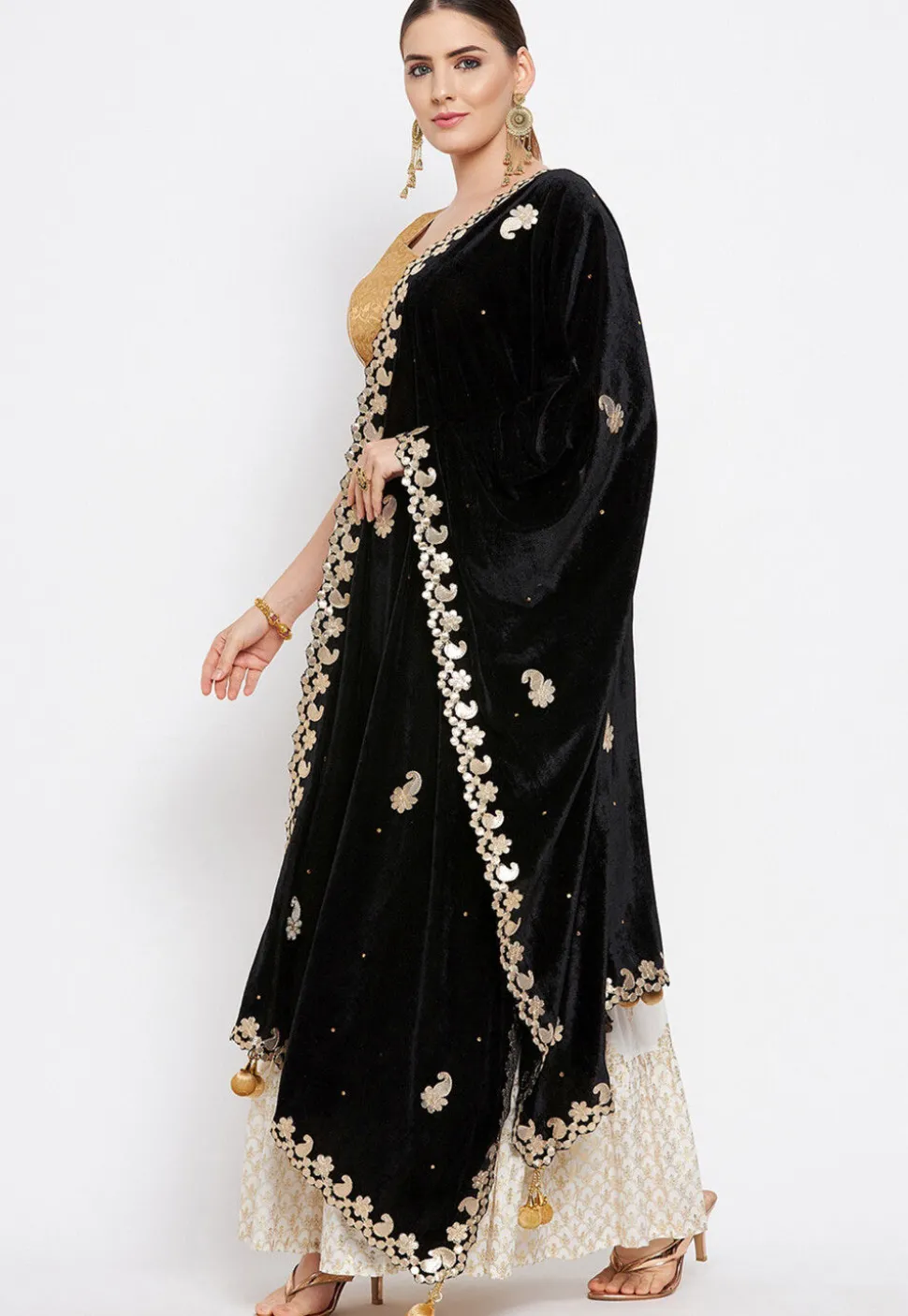 Embroidered Velvet Dupatta in Black