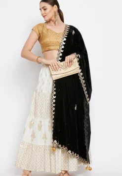 Embroidered Velvet Dupatta in Black