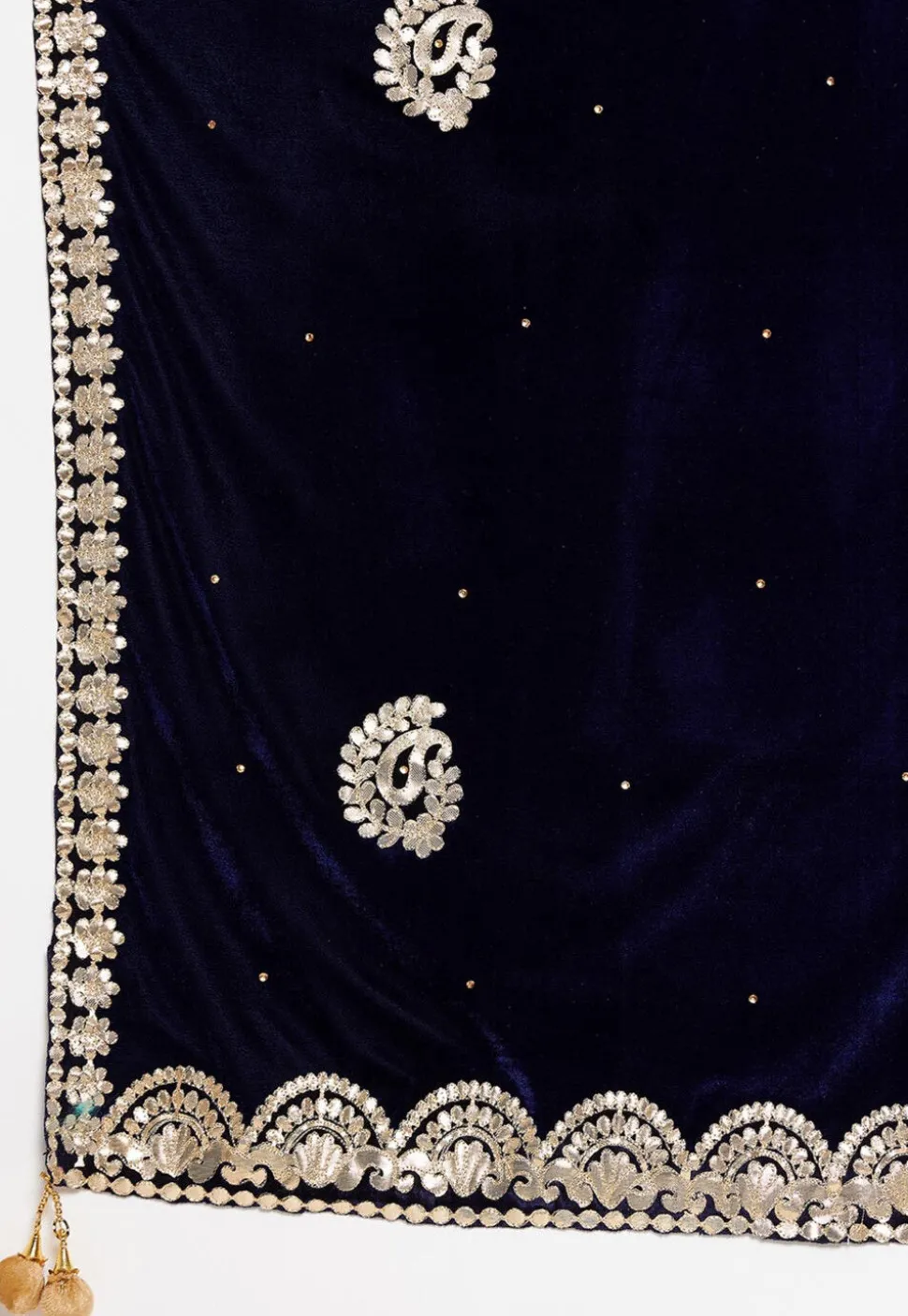 Embroidered Velvet Dupatta in Navy Blue