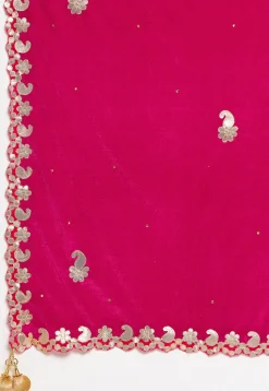 Embroidered Velvet Dupatta in Fuchsia