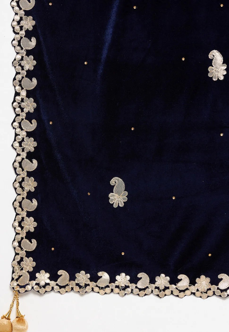 Embroidered Velvet Dupatta in Navy Blue