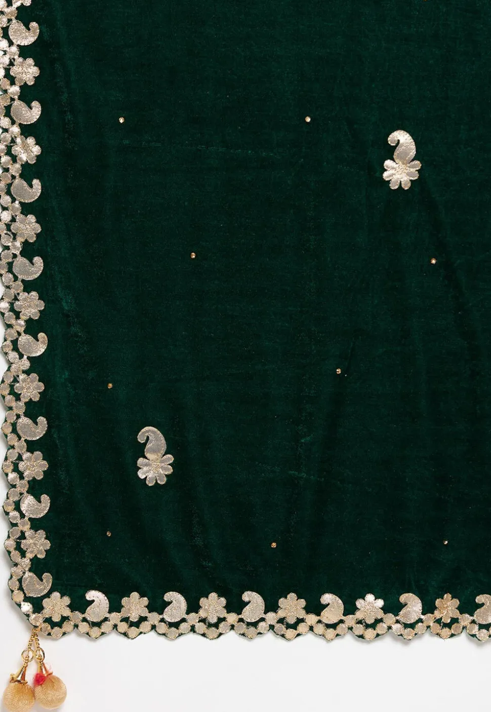Embroidered Velvet Dupatta in Dark Green