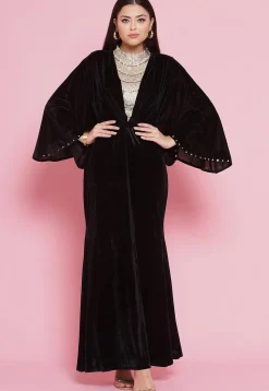 Embroidered Velvet Gown in Black