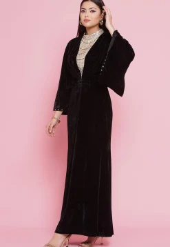 Embroidered Velvet Gown in Black