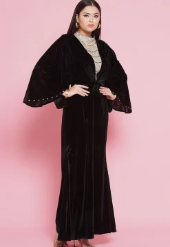 Embroidered Velvet Gown in Black