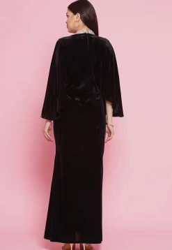 Embroidered Velvet Gown in Black