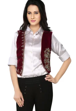 Embroidered Velvet Jacket In Red