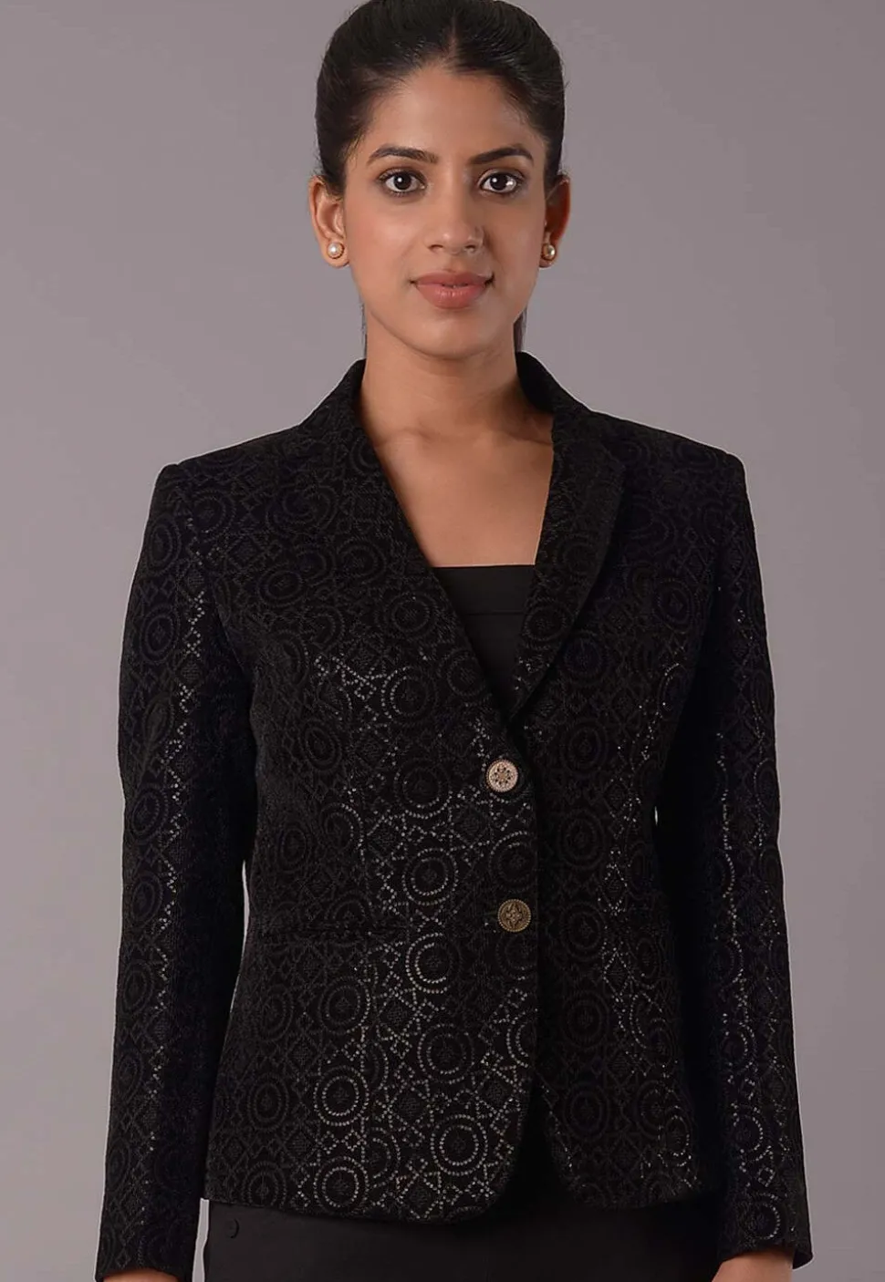 Embroidered Velvet Jacket in Black
