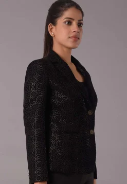 Embroidered Velvet Jacket in Black