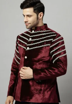 Embroidered Velvet Jodhpuri Jacket in Wine