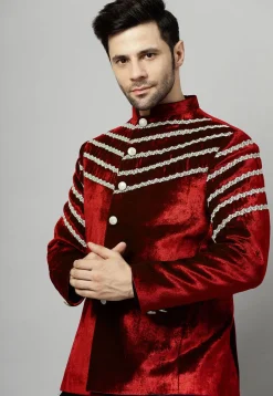 Embroidered Velvet Jodhpuri Jacket in Maroon