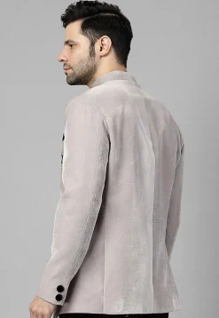 Embroidered Velvet Jodhpuri Jacket in Light Grey